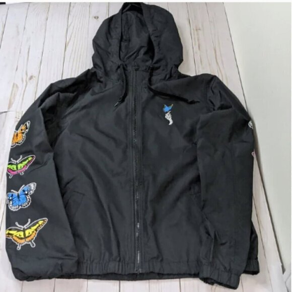 Empyre‎ Black Windbreaker Jacket Butterfly/Skeleton Size Small - Picture 2 of 8